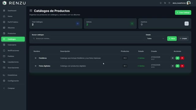 Listado de catálogos en Renzu