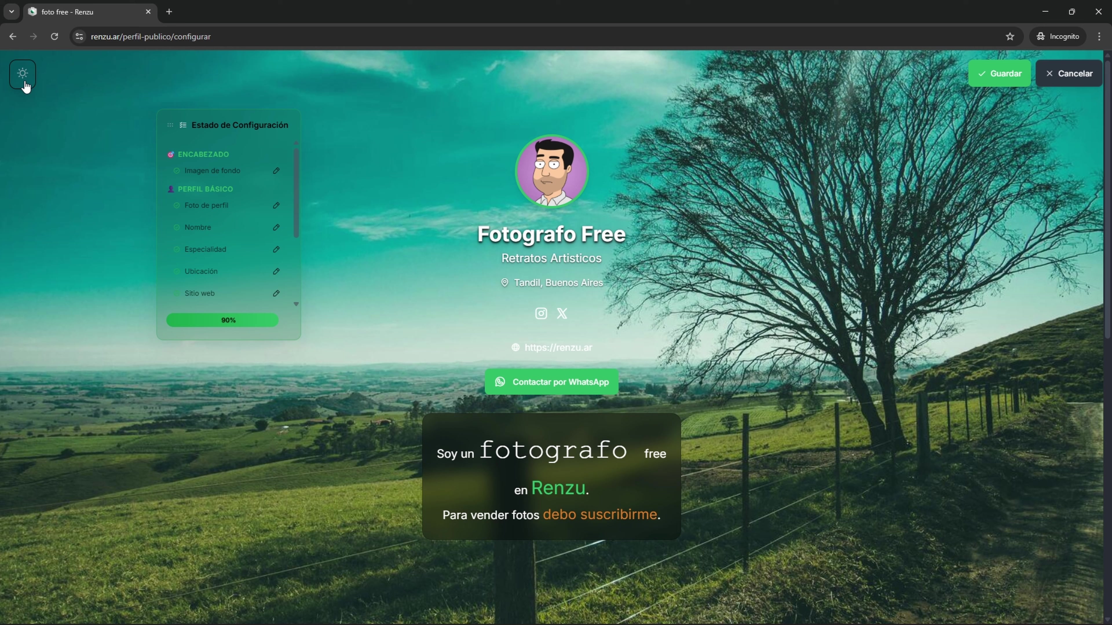 Opciones de imagen de fondo: subir imagen propia, patrones de colores y fondos predefinidos